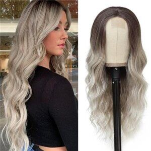 26 inch Curly Middle Part Wigs(26'' Ombre Ash Blonde)